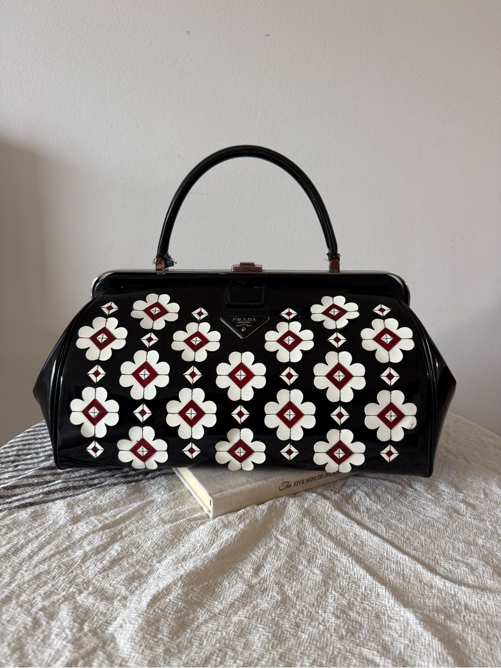 Prada Spazzolato Flower Applique Doctor Bag